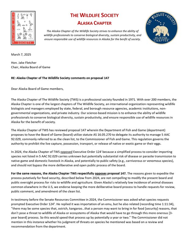 comment letter on chapter letterhead