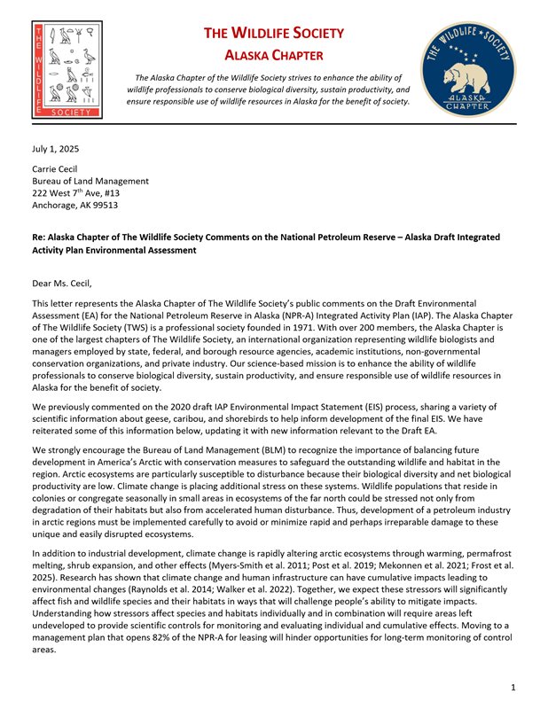 comment letter on chapter letterhead