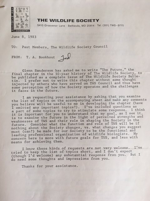 scanned typewritten letter on Wildlife Society letterhead