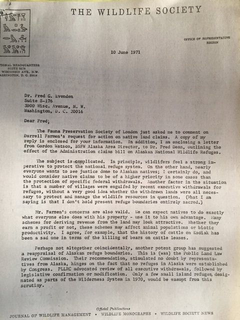 scanned typewritten letter on Wildlife Society letterhead