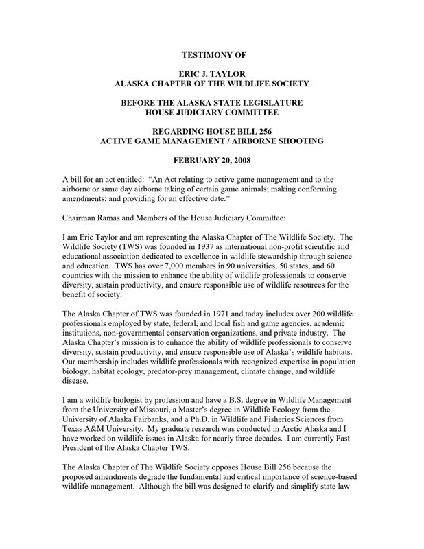 legislative testimony document