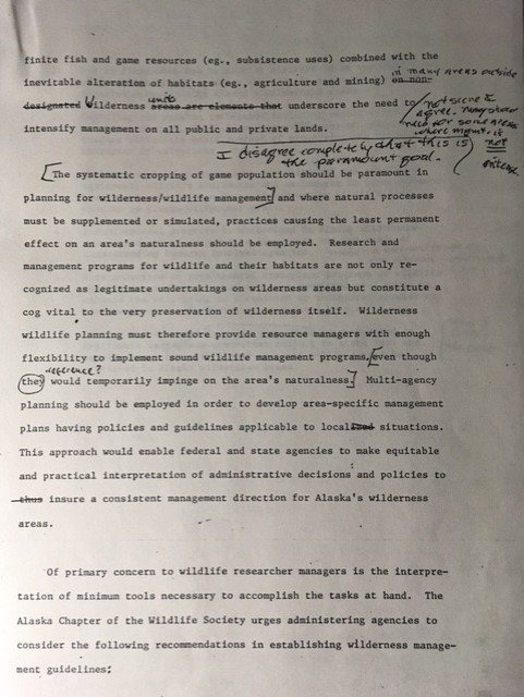 scanned draft position statement page with handwritten edits