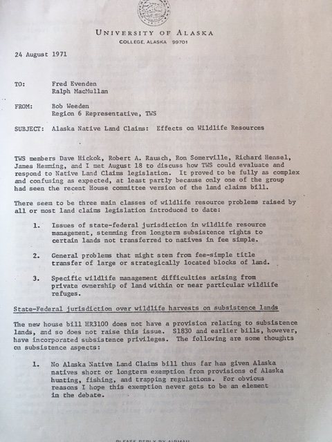scanned typewritten memorandum on University of Alaska letterhead