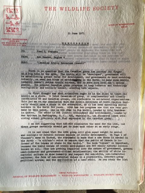 scanned typewritten memorandum on Wildlife Society letterhead