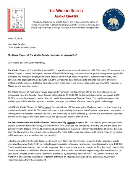 comment letter on chapter letterhead