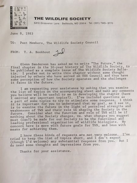 scanned typewritten letter on Wildlife Society letterhead
