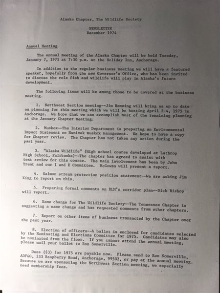 scanned typewritten 1974 chapter newsletter