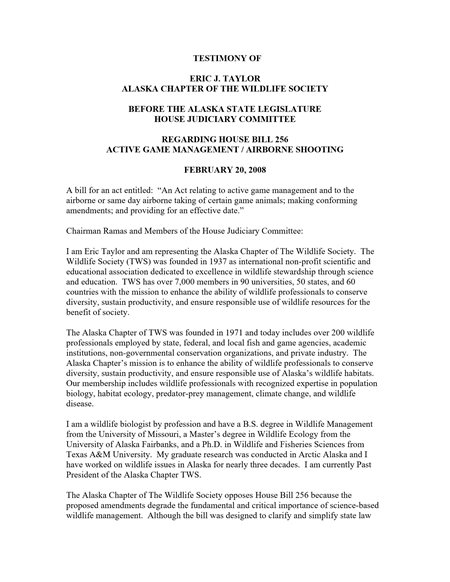 legislative testimony document