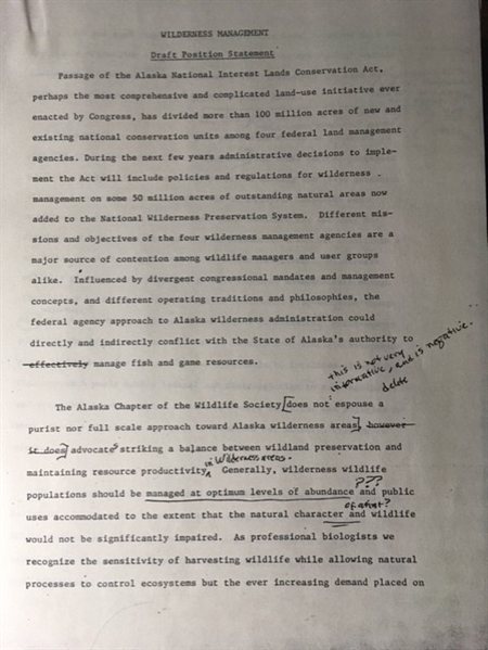 scanned draft position statement with handwritten edits