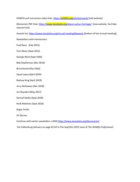 list of web links and newsletter references
