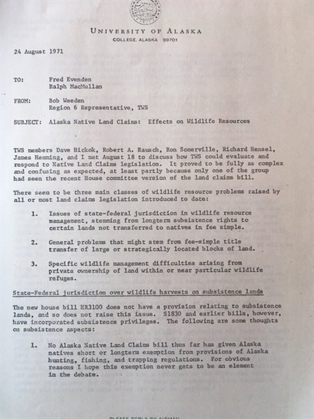 scanned typewritten memorandum on University of Alaska letterhead