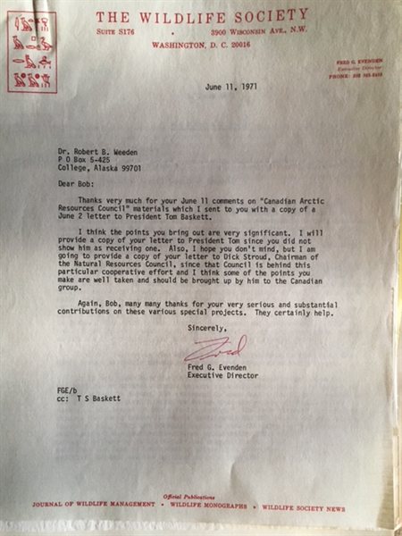 scanned typewritten letter on Wildlife Society letterhead
