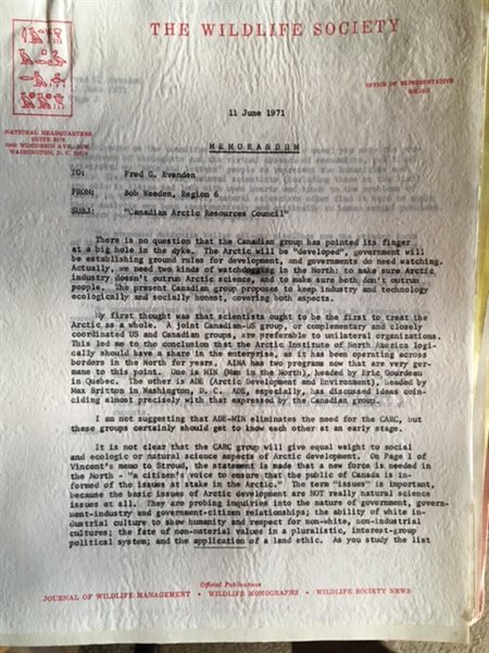 scanned typewritten memorandum on Wildlife Society letterhead